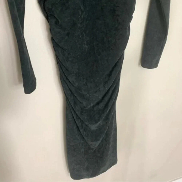 James Perse Green Ruched Velvet Long Sleeve Dress 0 - Picture 5 of 7